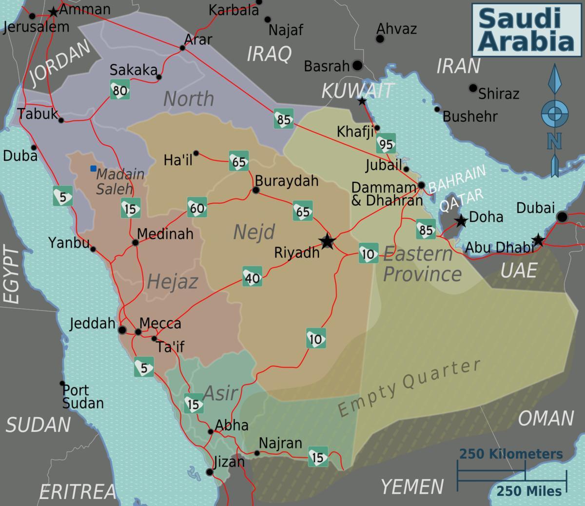 Mapi Saudijske Arabije sa gradovima udaljenost