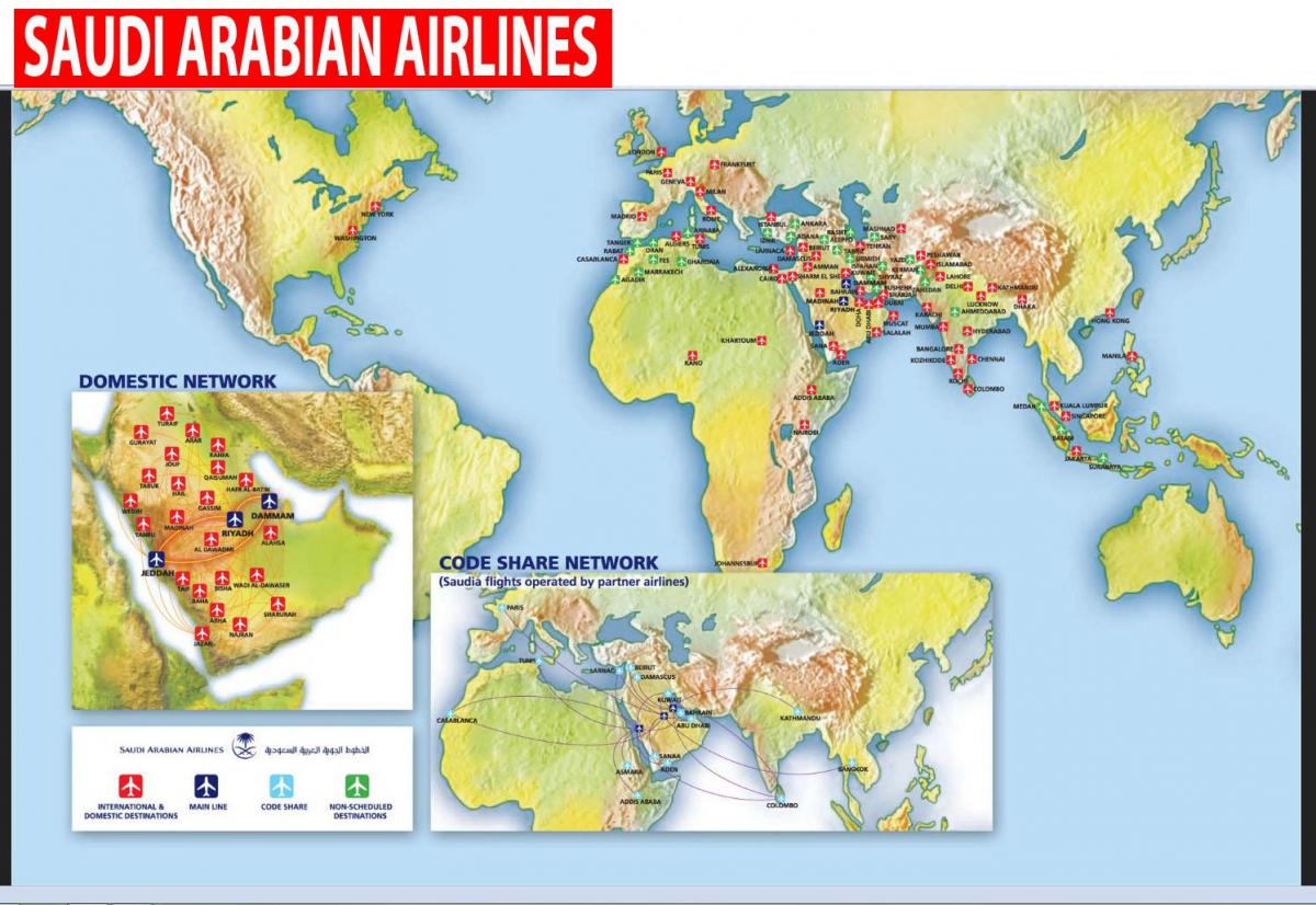 Mapi Saudijske Arapske airlines rutu