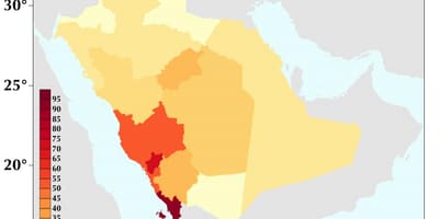 Saudijske Arabije karta gustoće naseljenosti